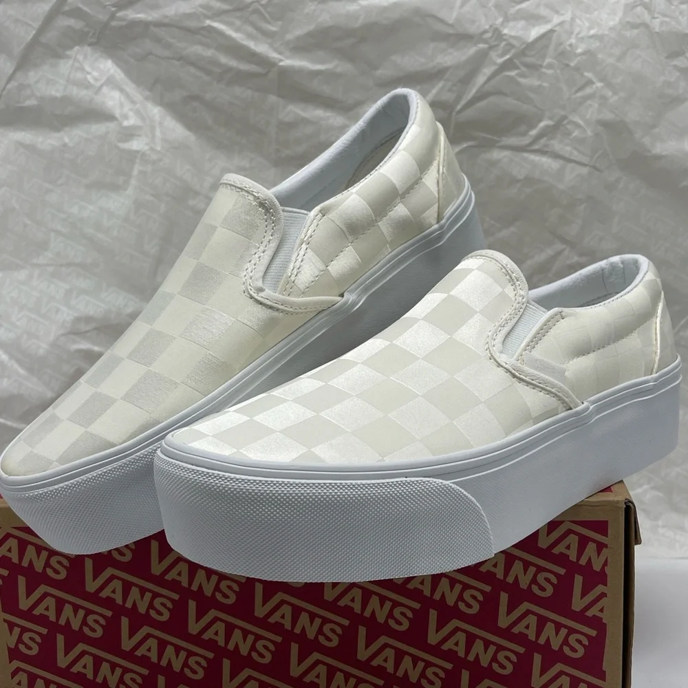 Vans Classic Slip-On Stackform Satin Checkerboard White VN000CN1CJ7 Platform